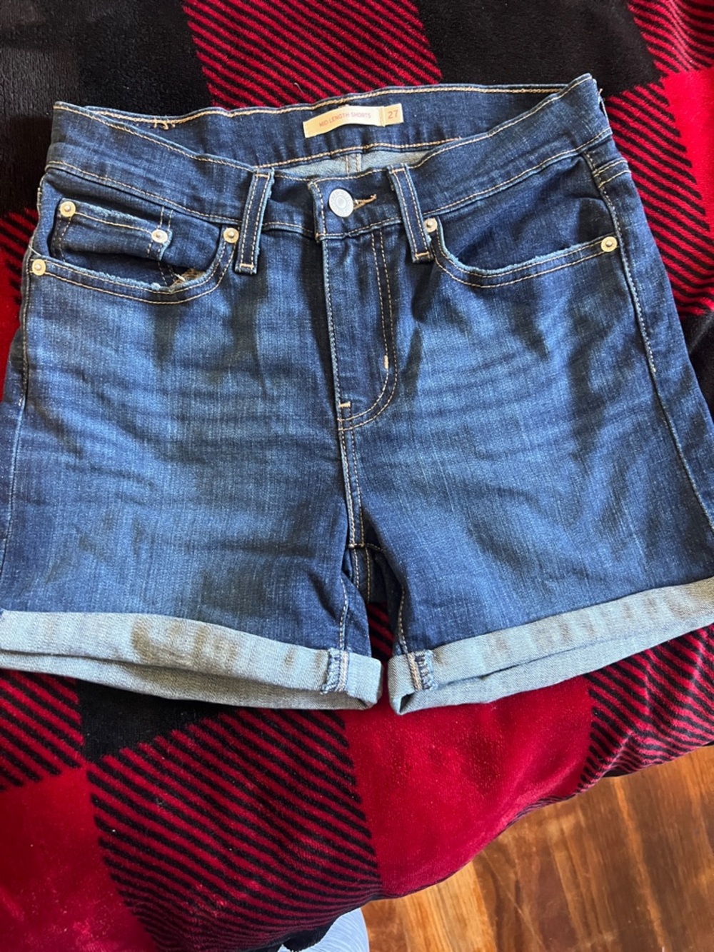 LEVIS Classic Rolled-Hem Blue Denim Jean Shorts